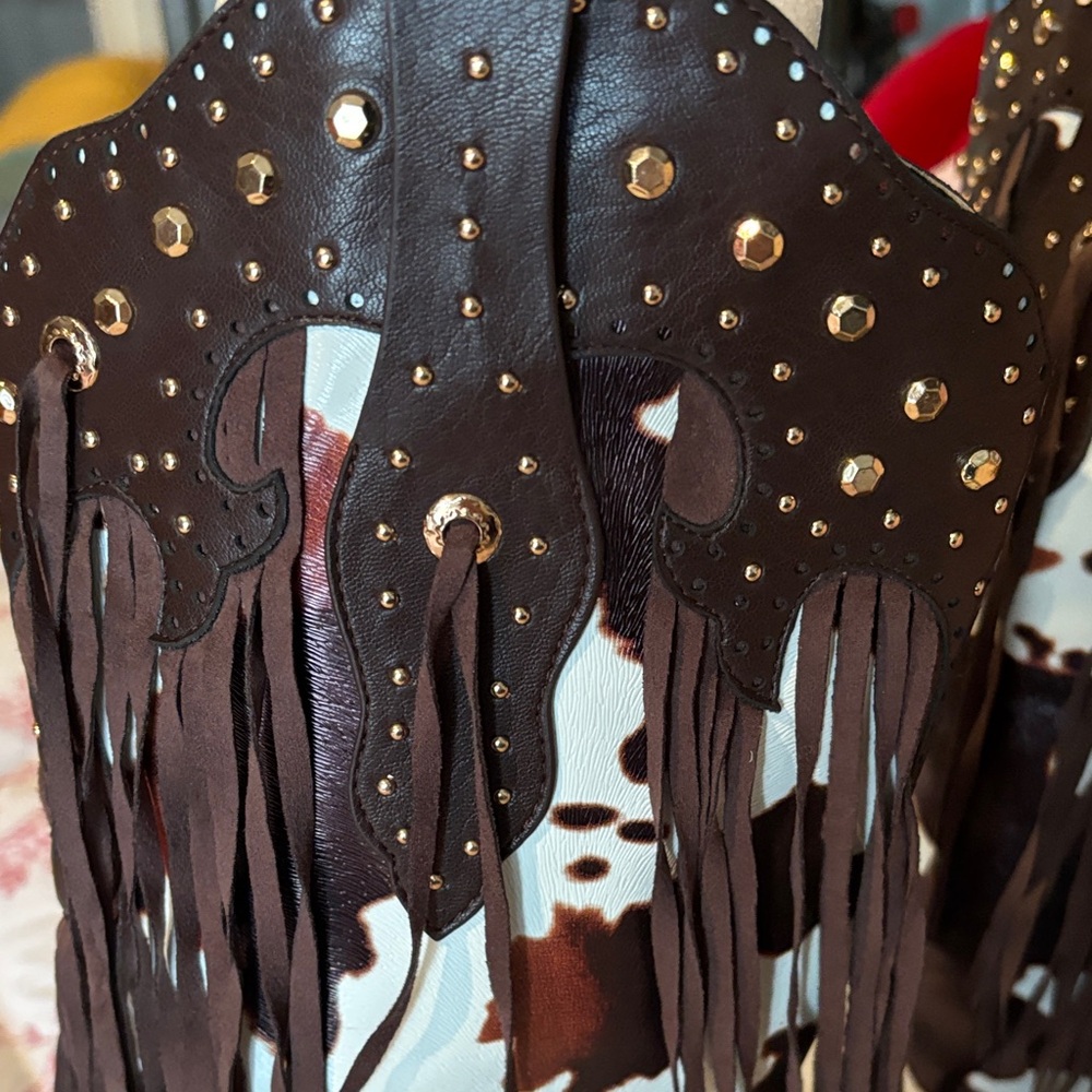 Wet Kiss Cowgirl Fringe Western Boots - Brown and White - Picture 3 of 8